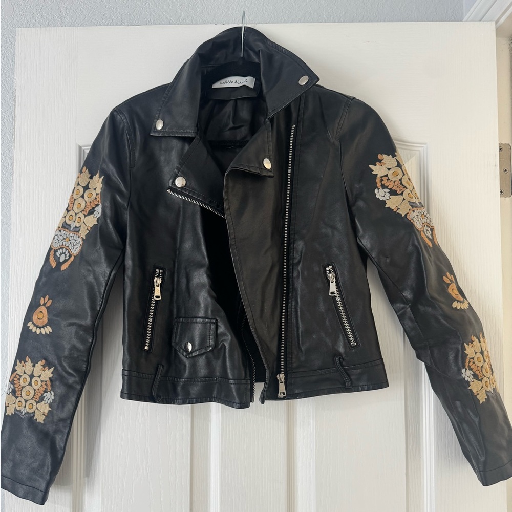 Nanamacs White Birch Moto Jacket with Embroidered sleeves